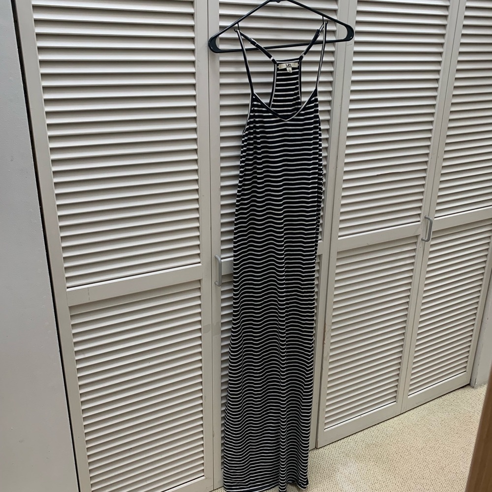 Striped long, fitted maxi dress